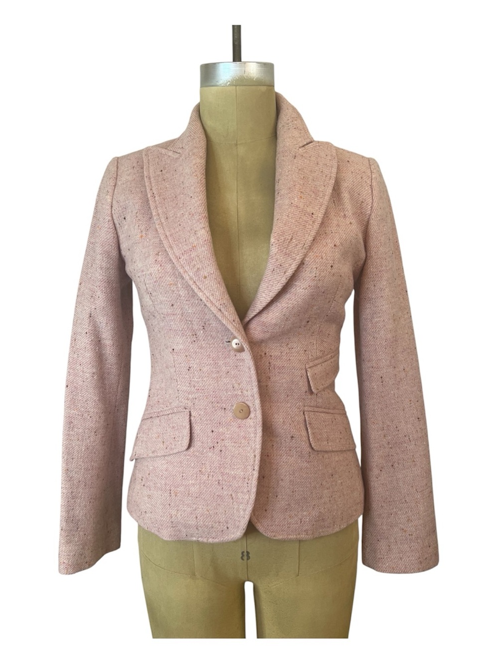 Tara Jarmon Blush Pink Wool Tweed Classic Tailored Blazer